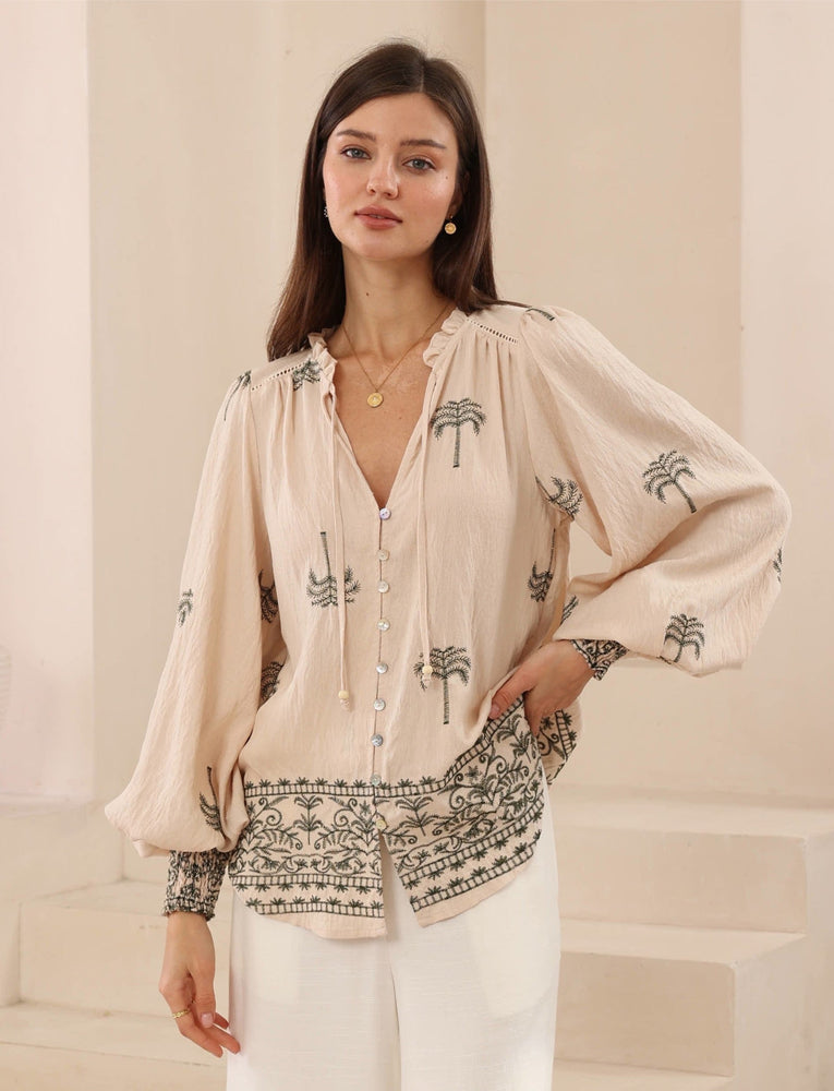 Palm Embroidered Top
