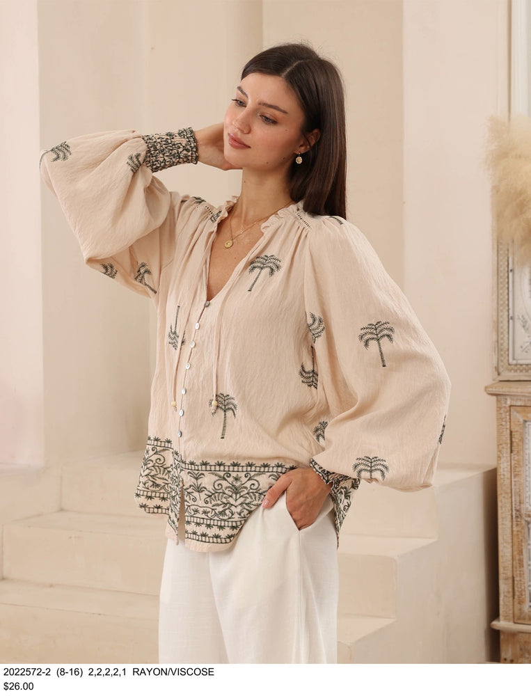 Palm Embroidered Top
