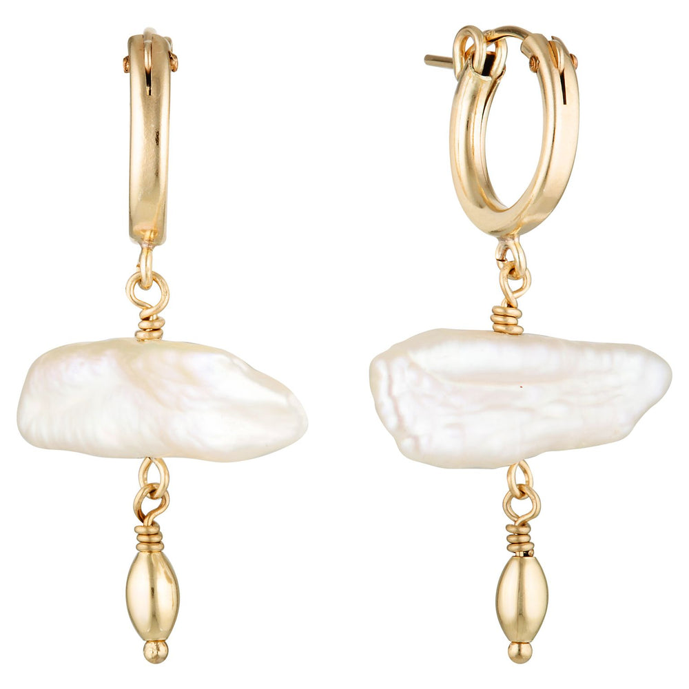 Biwa Pearl Gold Earring Hoops