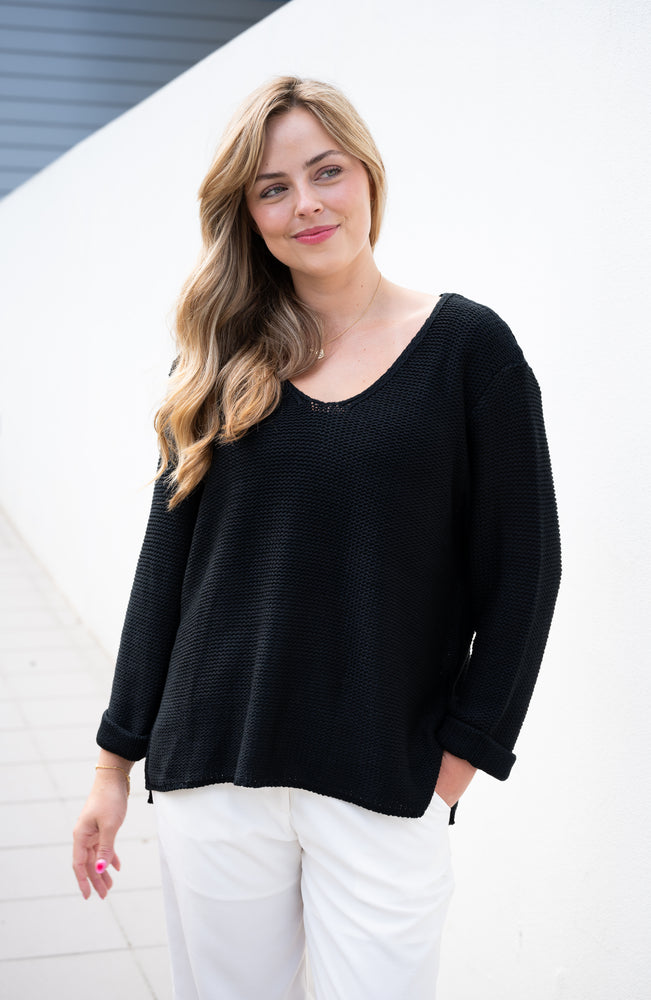 Cable Knit 100% Cotton Knit - Black