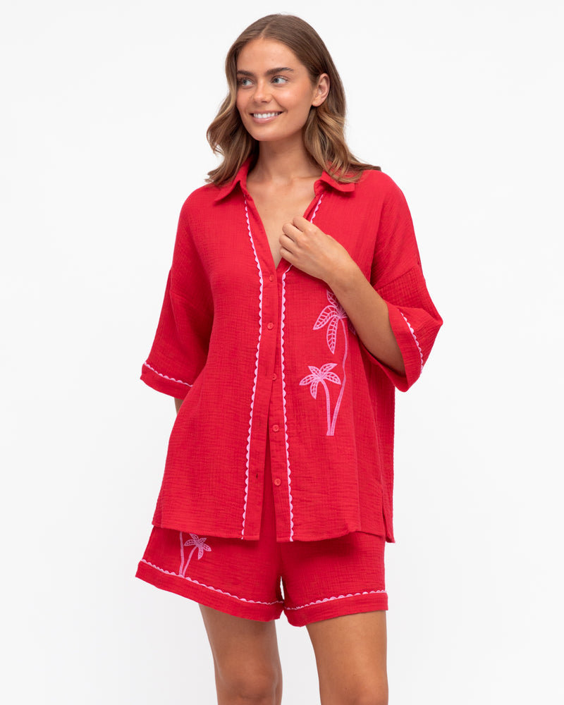Coco Palm Short Shirt Set Red/Pink
