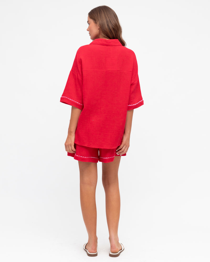 Coco Palm Short Shirt Set Red/Pink