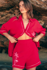 Coco Palm Short Shirt Set Red/Pink