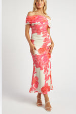 Off Shoulder Maxi Dress - Pink Floral LAST ONE XL/16