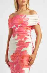 Off Shoulder Maxi Dress - Pink Floral LAST ONE XL/16
