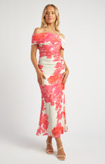 Off Shoulder Maxi Dress - Pink Floral LAST ONE XL/16