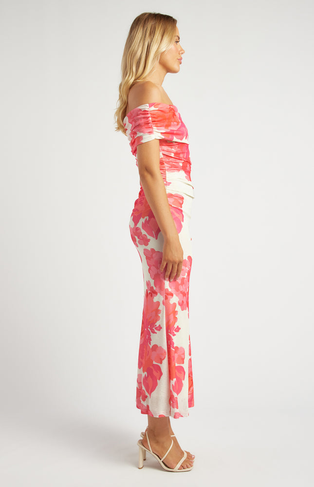 Off Shoulder Maxi Dress - Pink Floral LAST ONE XL/16