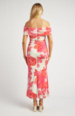 Off Shoulder Maxi Dress - Pink Floral LAST ONE XL/16
