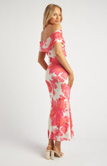 Off Shoulder Maxi Dress - Pink Floral LAST ONE XL/16