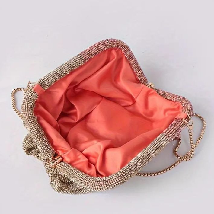 Lux Formal Diamante Slouch Clutch- Diamante/Silver