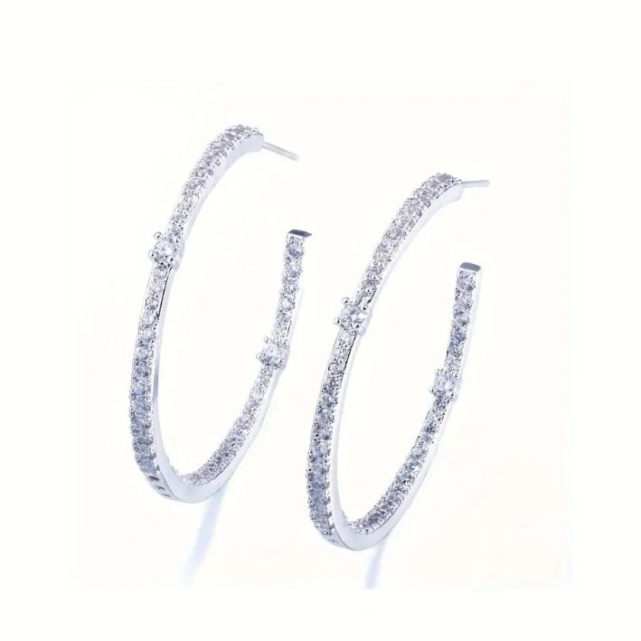 Lux Design Hoop Diamante Earrings- SS925 Silver