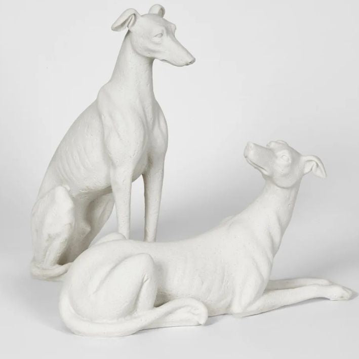 Dog Greyhound Sculpture PAIR - White