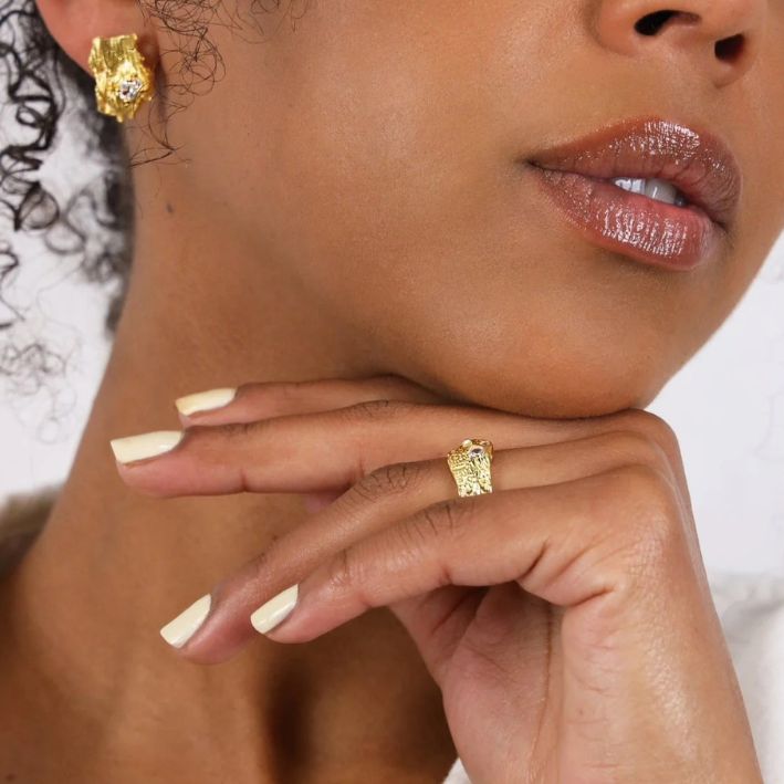 S95 Gold Plated Sterling Silver ER-Gold/Semi Precious Stones