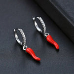 Huggie Hoop Earrings- SS925 Silver/Red Chilli