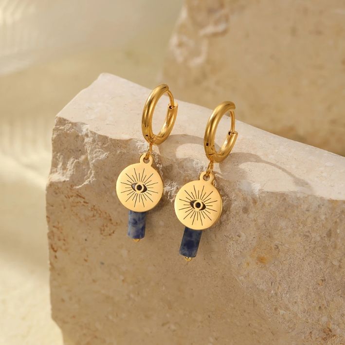 Huggie Natural Stone Earrings 1- Gold