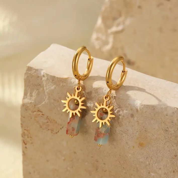 Huggie Natural Stone Earrings 2- Gold