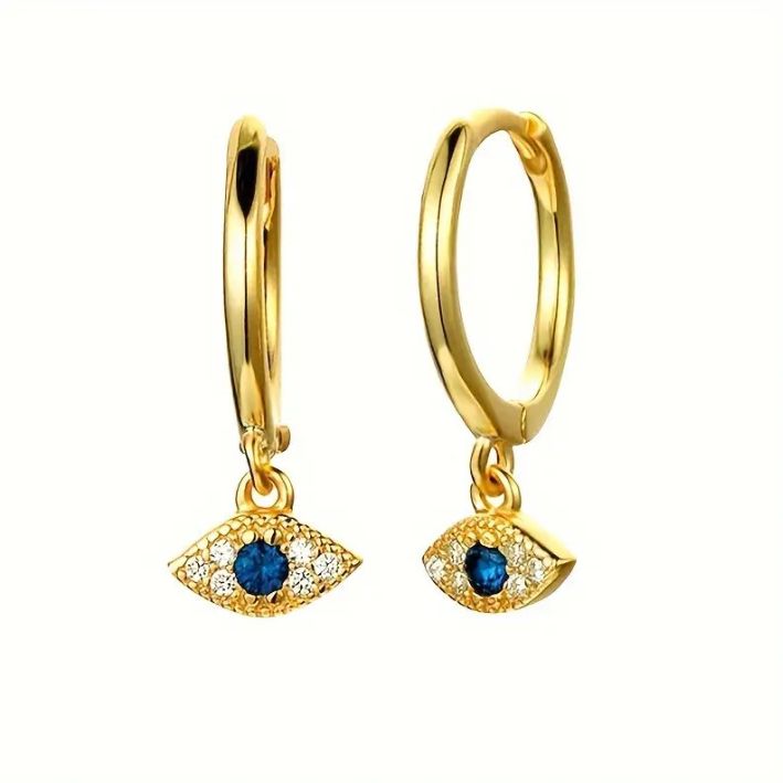 Evil Eye Huggies-Gold Diamante & Blue Glass