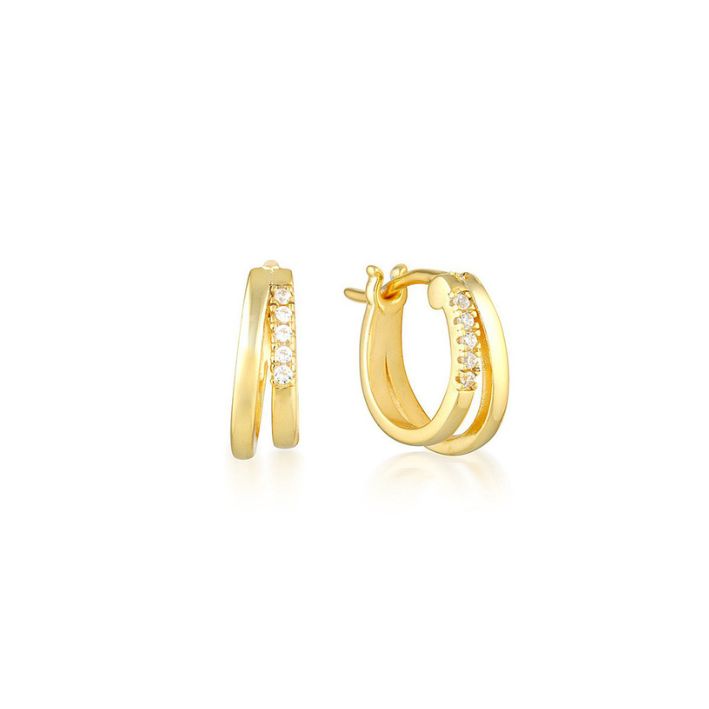 Diamante Huggie Hoop Earrings Gold