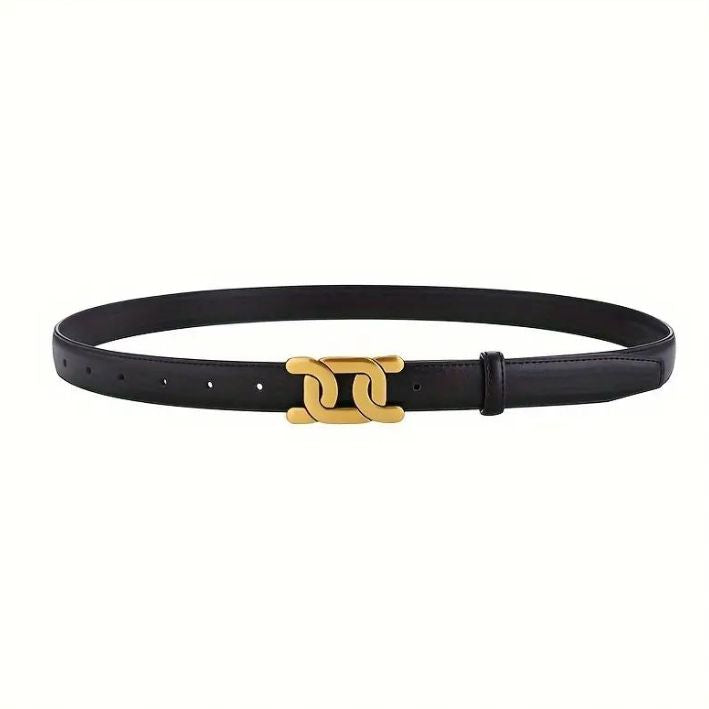 Leather Buckle Adjustable Belt- Black