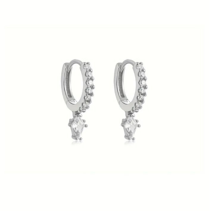 Lux Huggie Diamante Earrings- Silver 18KP