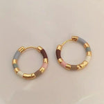 Tricolour Ring Hoop Earrings-Gold