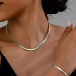 Set Solid Necklace and Bracelet - Silver 14KGP
