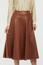 Long Faux Leather Skirt - Camel