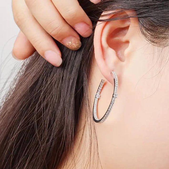 Lux Design Hoop Diamante Earrings- SS925 Silver