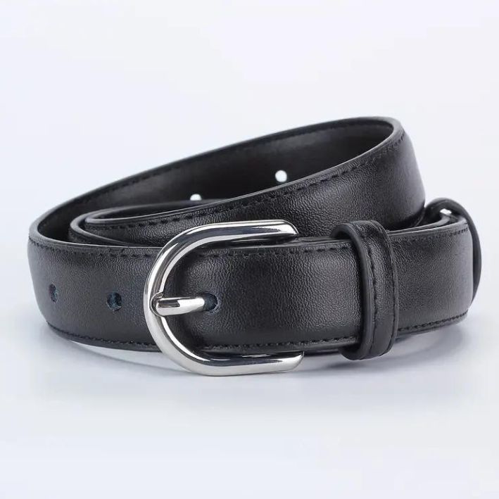 Leather Buckle Adjustable Belt- Black/Silver