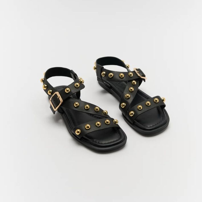 Leather Walnut Reid Sandals- Black