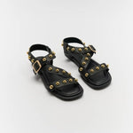Leather Walnut Reid Sandals- Black