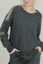 Italian 2pc Sequins Track-Set Cotton -Sage/Matt Gold