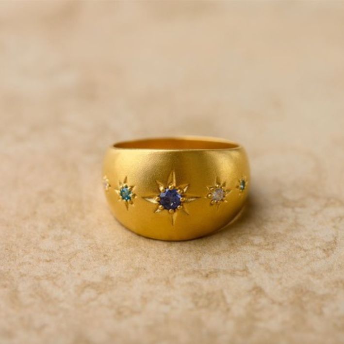 925 Gold Plated Sterling Silver Ring- Sapphire Stones
