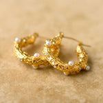 S925 Crushed Gold Plated SS Freshwater ER- Pearl/Semi Precious Stone