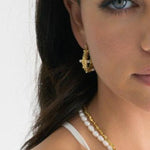 S925 Crushed Gold Plated SS Freshwater ER- Pearl/Semi Precious Stone