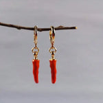 Huggie Hoop Earrings- SS925 Gold/Red Chilli