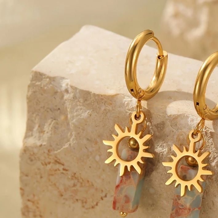 Huggie Natural Stone Earrings 2- Gold