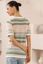 Rio Knit Short Top Set - Pinstripe - Green/White