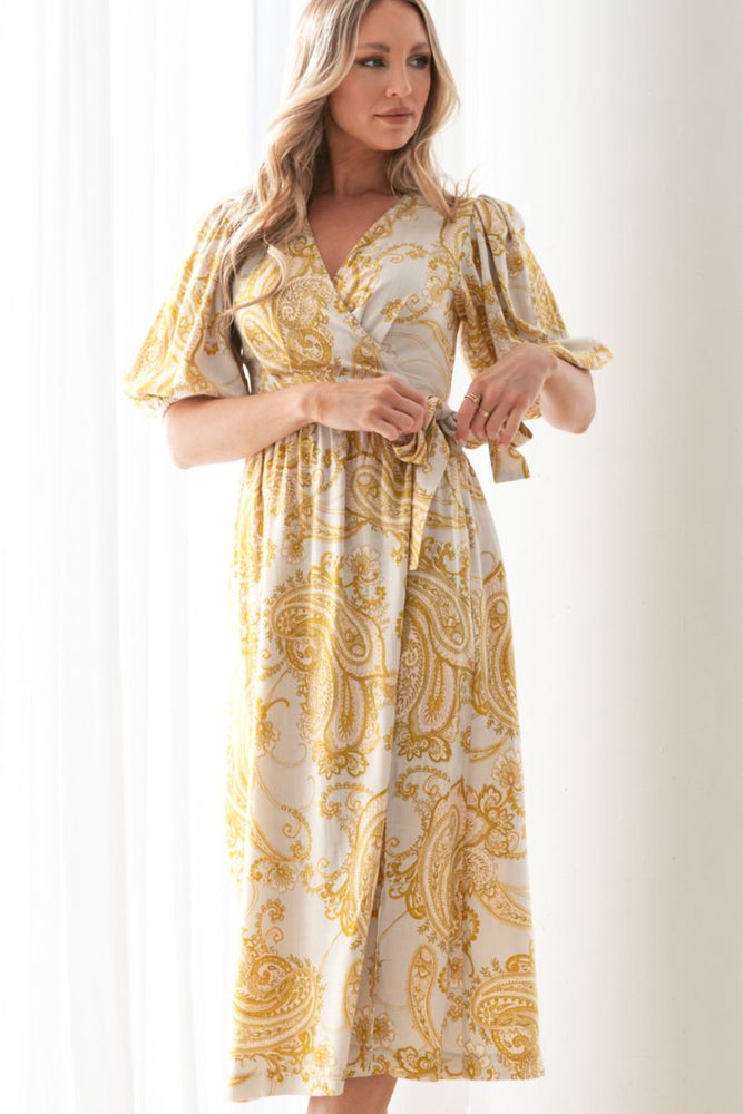 Zoe Paisley Linen Wrap Cotton Dress