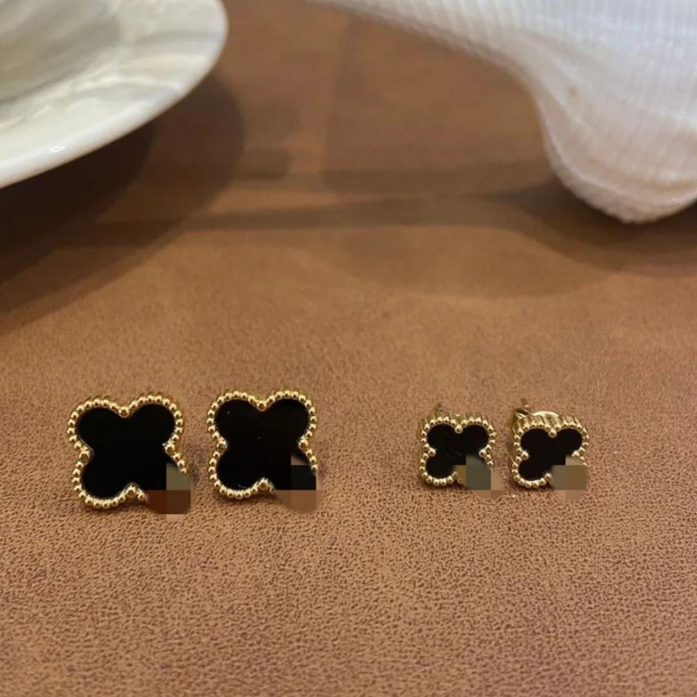 Small lucky clover earring - Gold Black
