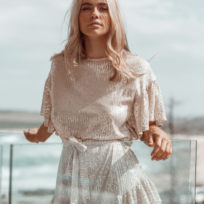 Sequins Hereafter Champagne Dress