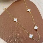 Small lucky clover five-flower necklace Gold-Shell