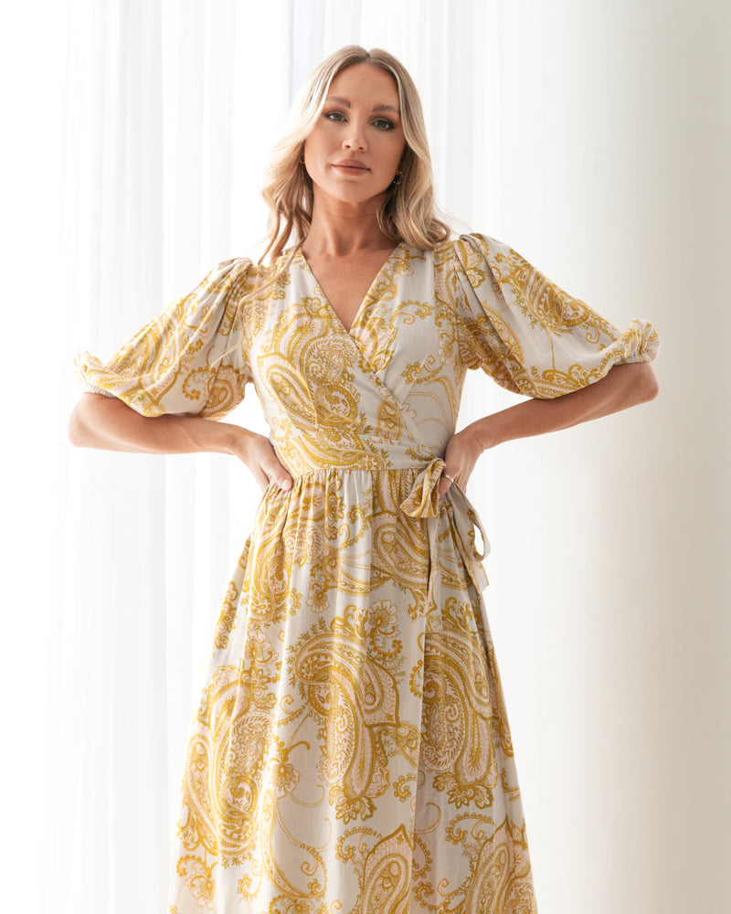 Zoe Paisley Linen Wrap Cotton Dress