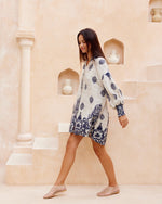 Boho Cocktail Dress - Blue-Black/Natural - Rayon