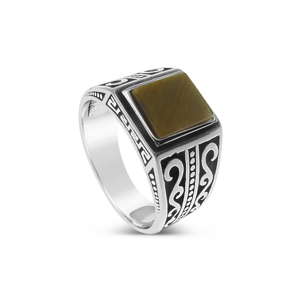 keltic men's ring boho bohemian style silver and amber ambar stone jewellery for men size 9 new collection available for sale online or in store on Oxford Street in Paddington, Sydney, Australia at PIZZUTO boutique 